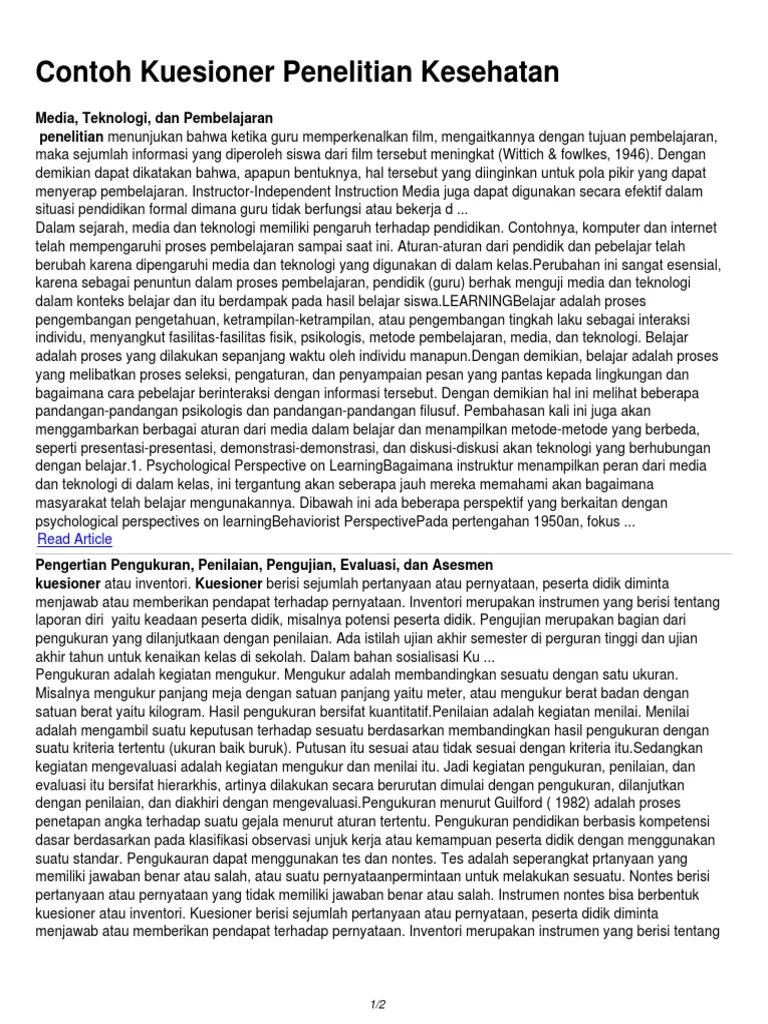 Gambaran kadar haemoglobin pada mahasiswa diii analis kesehatan universitas muhammadiyah semarang yang merokok 3. Contoh Kuesioner Penelitian Kesehatan Pdf Pdf