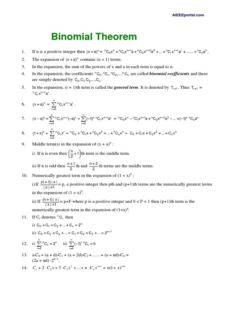 Binomial Theorem PDF | PDF | Combinatorics | Abstract Algebra
