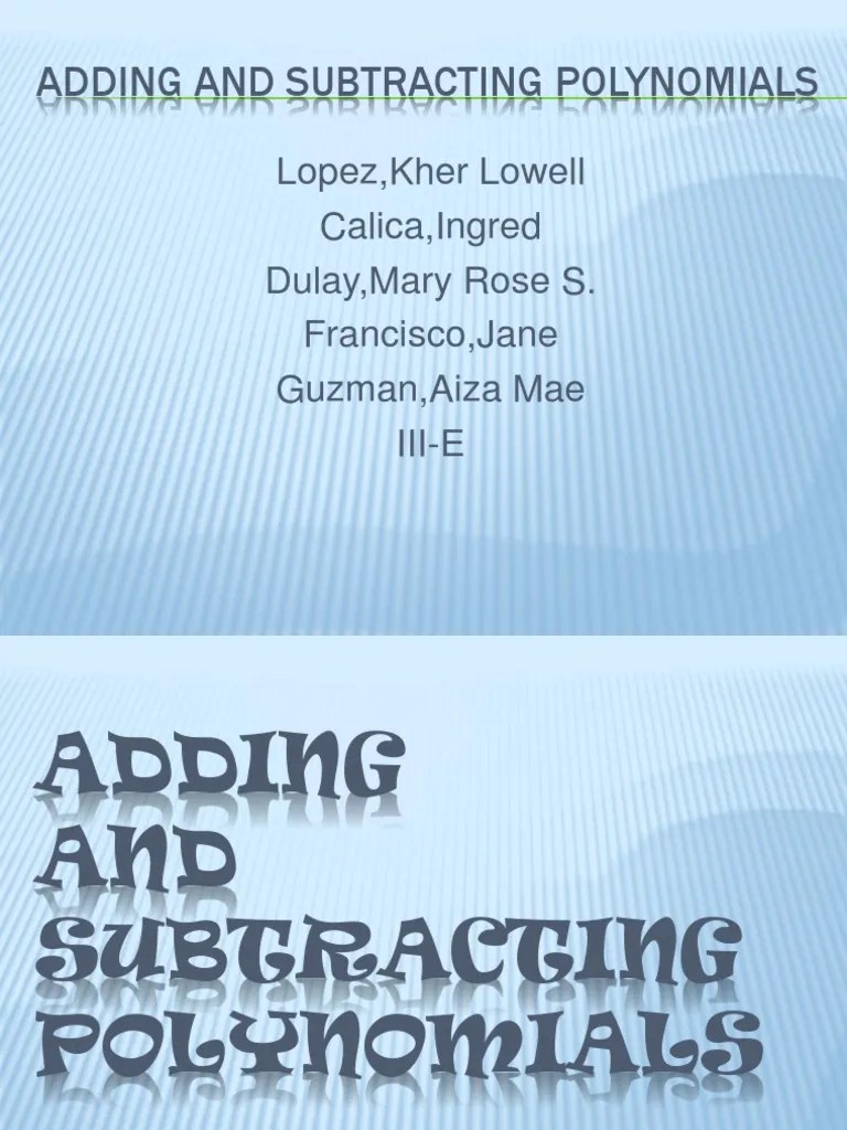Adding And Subtracting Polynomials | PDF | Mathematical Problem Solving ...