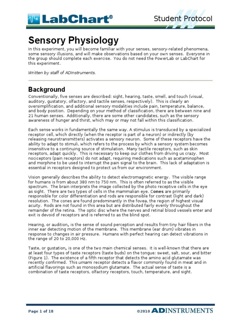 Sensory Physiology Student Protocol | PDF | Senses | Vestibular System