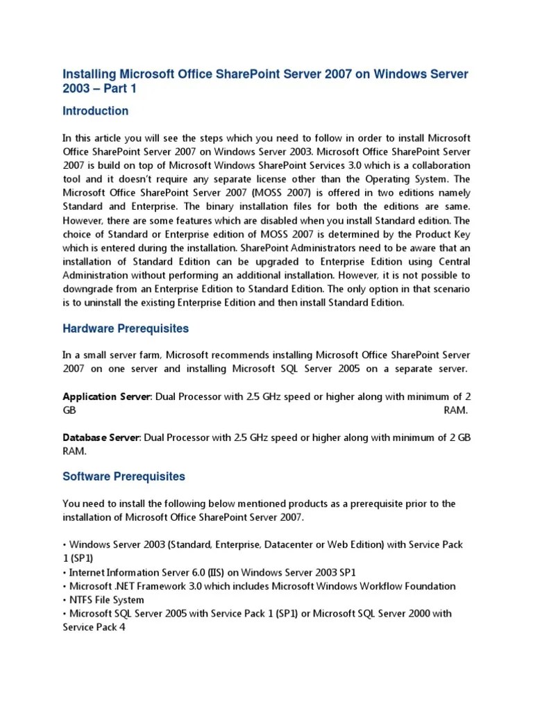 Installing Microsoft Office SharePoint Server 2007 On Windows Server ...