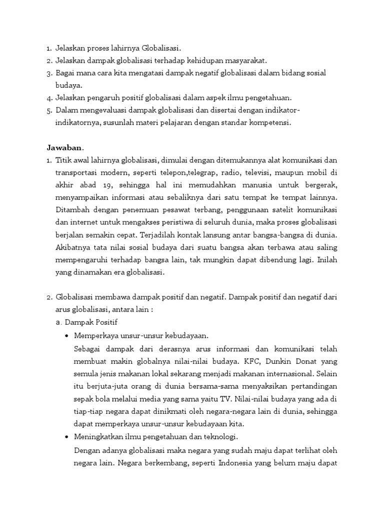 Sebutkan Dampak Negatif Globalisasi Brainly