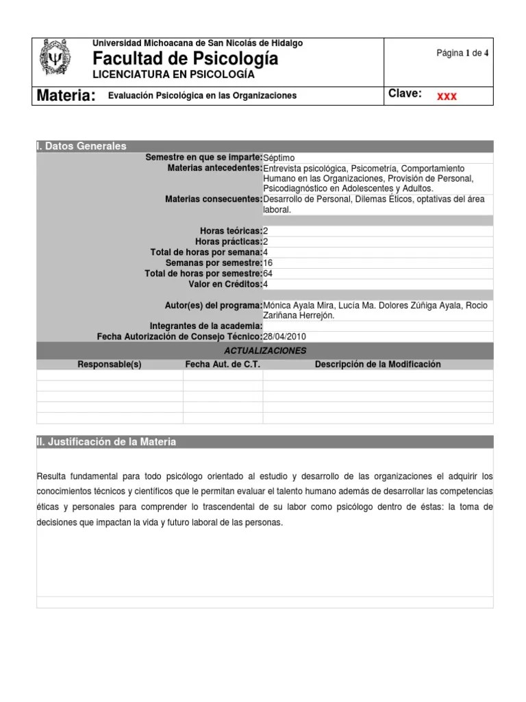 Evaluacion Psicologica En Las Organizaciones | PDF | Recursos Humanos | Psicología Industrial Y ...