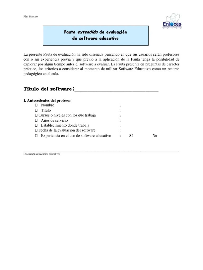 Pauta Evaluacion De Software Educativo | PDF | Software | Evaluación