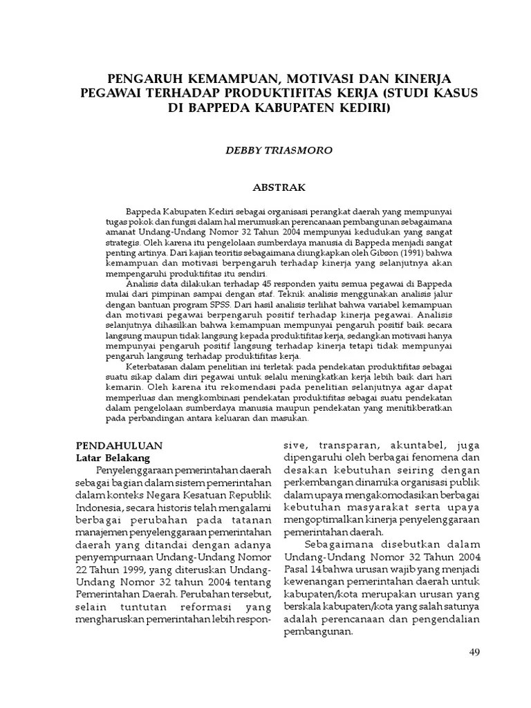 Pengaruh motivasi kerja terhadap produktivitas kerja. Jurnal Pengaruh Kemampuan Motivasi Dan Kinerja Pegawai Terhadap Produktivitas Kerja Pdf