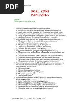 Pancasila merupakan sumber etika dalam bersikap dan bertingkah laku dalam berbangsa dan bernegara. Soal Cpns Pancasila Pdf Pdf