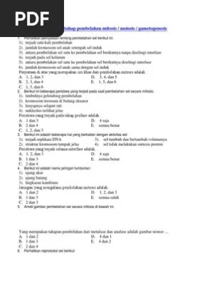 Pindah silang atau crossing over merupakan proses normal yang pasti akan terjadi pada meiosis i, profase i pada sub fase diplotene atau diplonema dimana terjadi pertukaran gen atau alela pada pasangan kromosom homolog. Soal Biologi Mitosis Meiosis