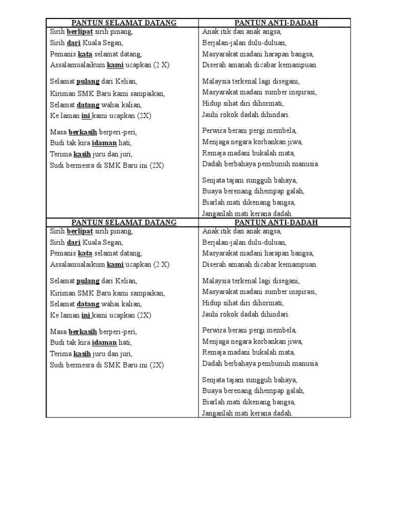 20+ contoh pantun penutup dalam berbagai kondisi dan tema acara. Pantun Selamat Datang Pdf