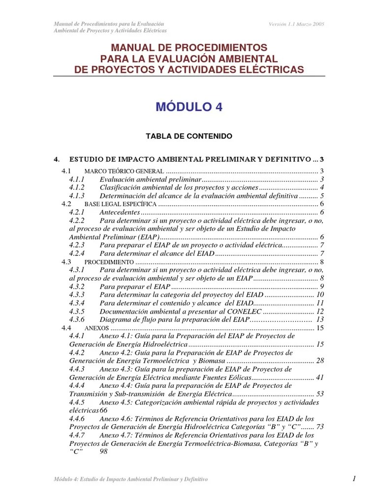 MANUAL DE PROCEDIMIENTOS PARA LA EVALUACIÓN AMBIENTAL DE PROYECTOS Modulo 4 | PDF | Evaluación ...