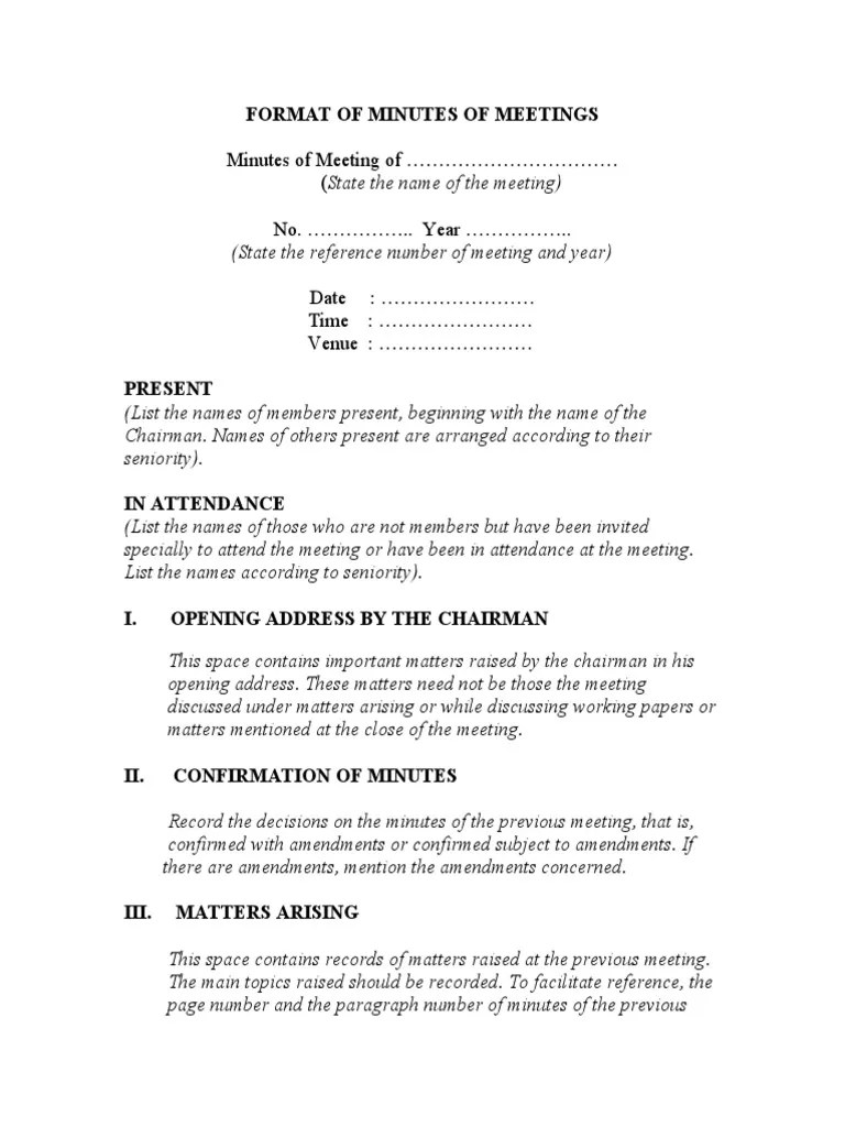 How to write a meeting report · 1 list the names, positions, and companies of all attendees. Minutes Of Meeting Format Pdf