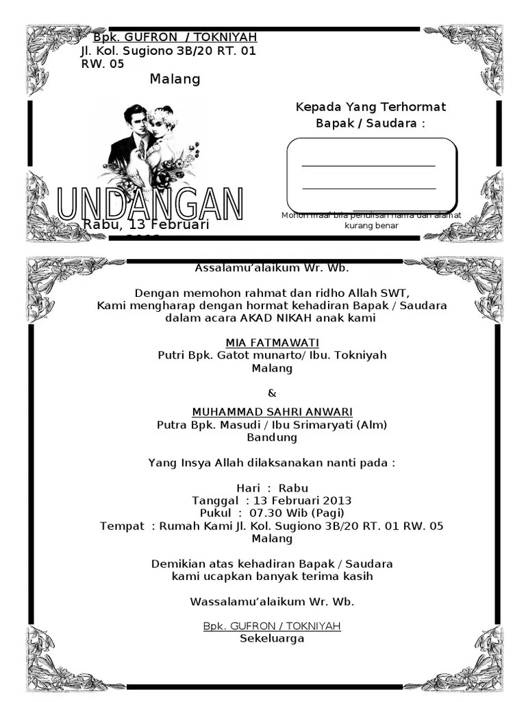 Di artikel ini juga anda bisa . Contoh Surat Undangan Nikah Doc Contoh Surat