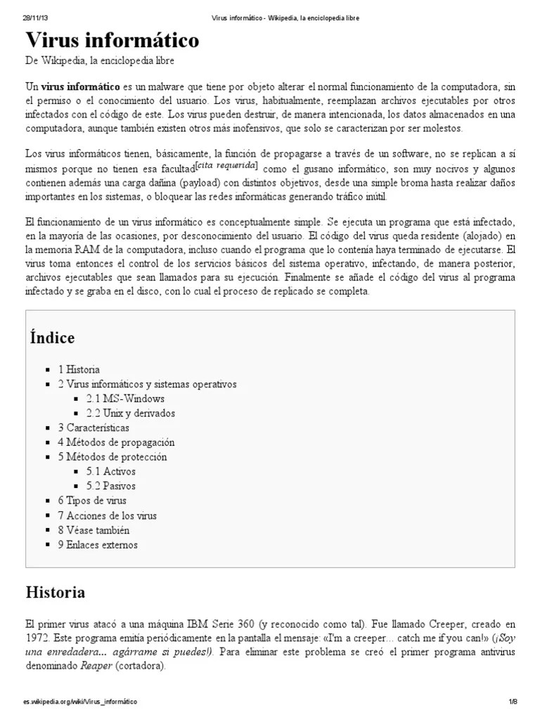 Virus Informático - Wikipedia, La Enciclopedia Libre PDF | PDF | Virus ...