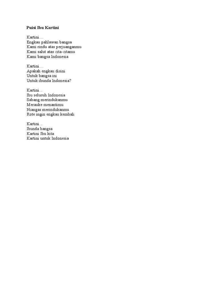 Puisi kartini karya chairil anwar; Puisi Ibu Kartini Pdf