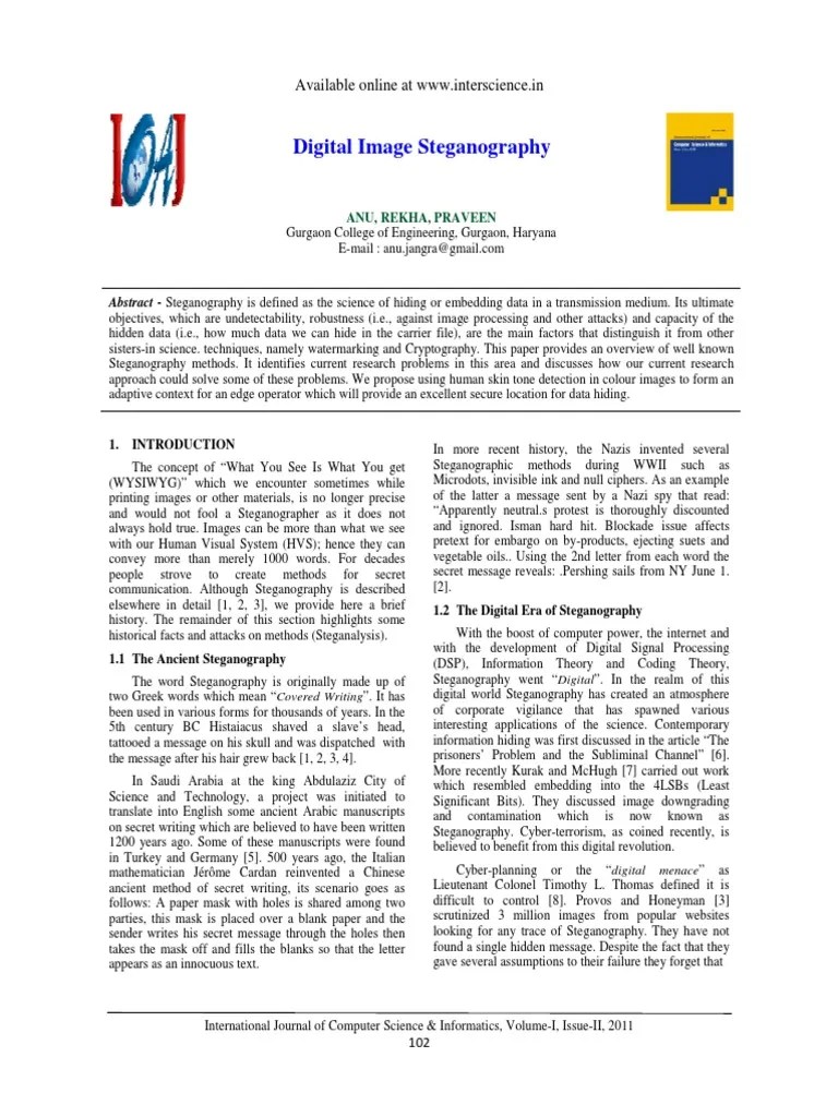 Digital Image Steganography: Available Online At WWW - Interscience.in ...