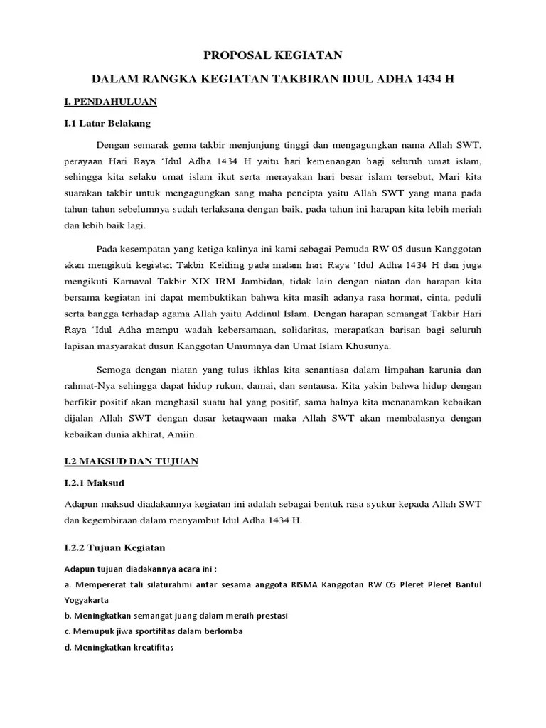 Perencanaan kegiatan dapat anda lakukan dengan membuat sebuah proposal. Proposal Kegiatan Takbiran