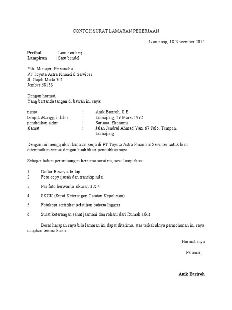 Contoh Surat Lamaran Kerja Pt Japfa Contoh Surat 