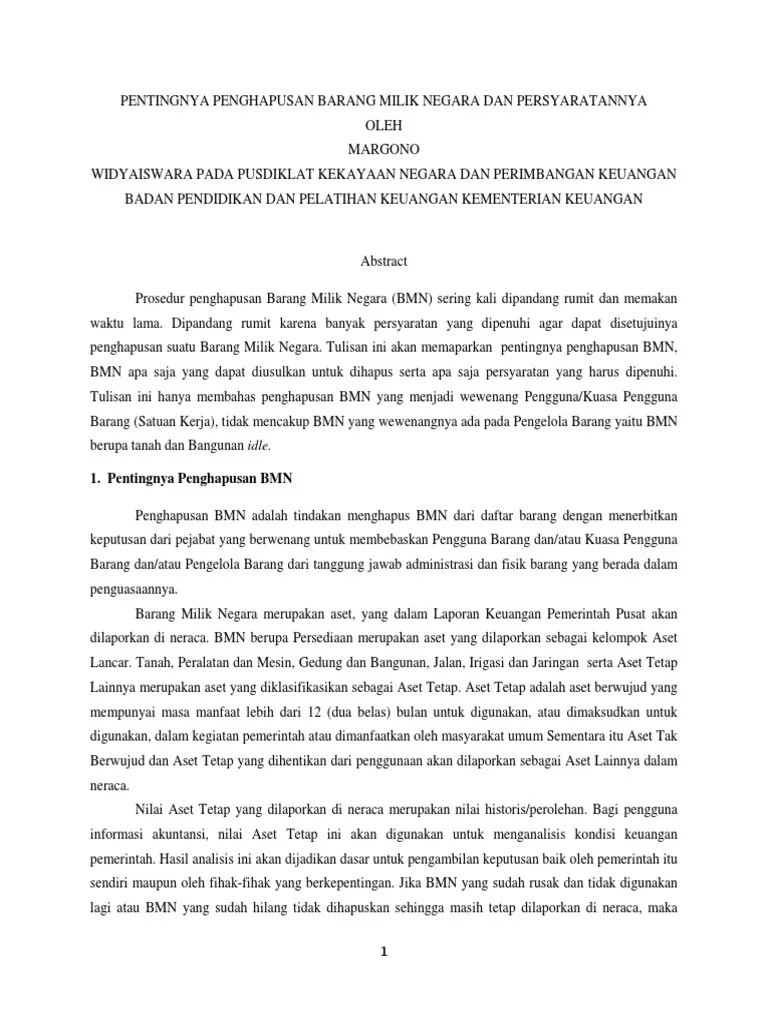 (2) pengalihan status penggunaan barang milik negara. 5 Pentingnya Penghapusan Bmn Dan Persyaratannya Margono Edit By Sumini1 1 Pdf