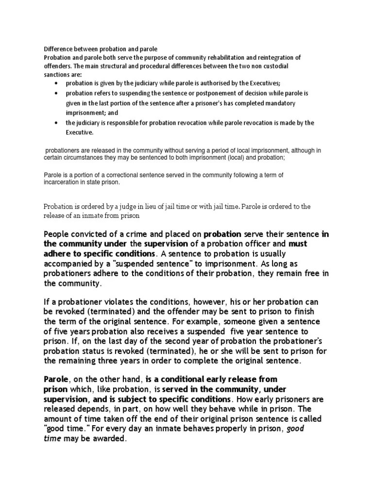 Difference Between Probation And Parole | PDF | Probation | Parole