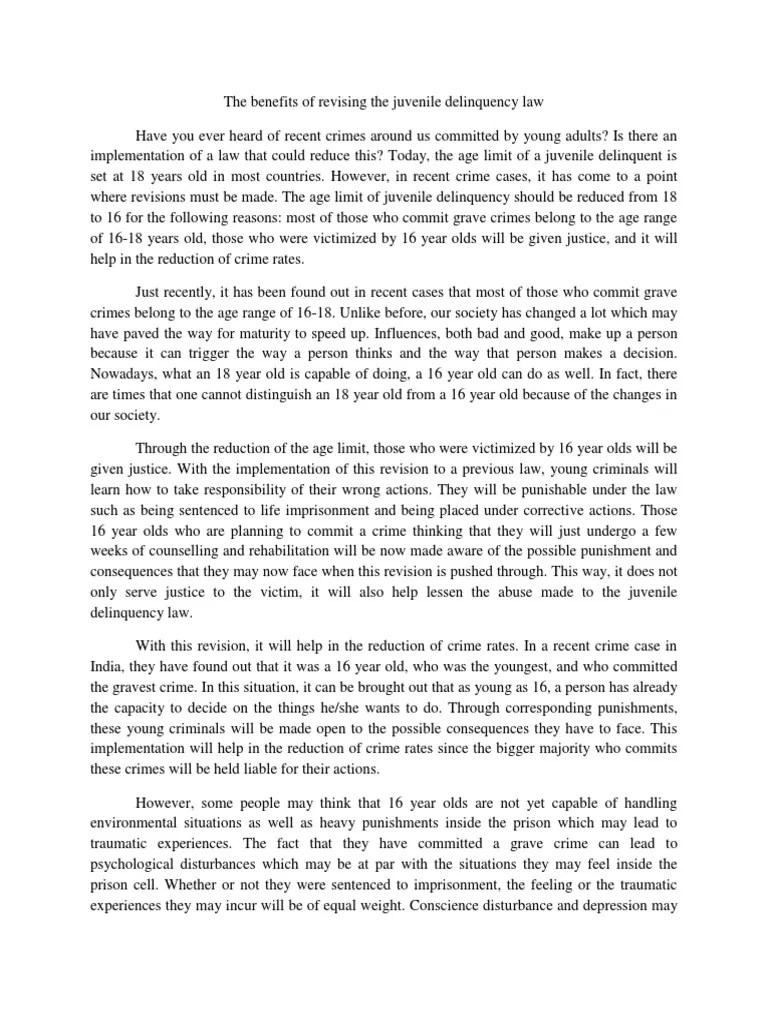 Argumentative Essay | Punishments | Juvenile Delinquency