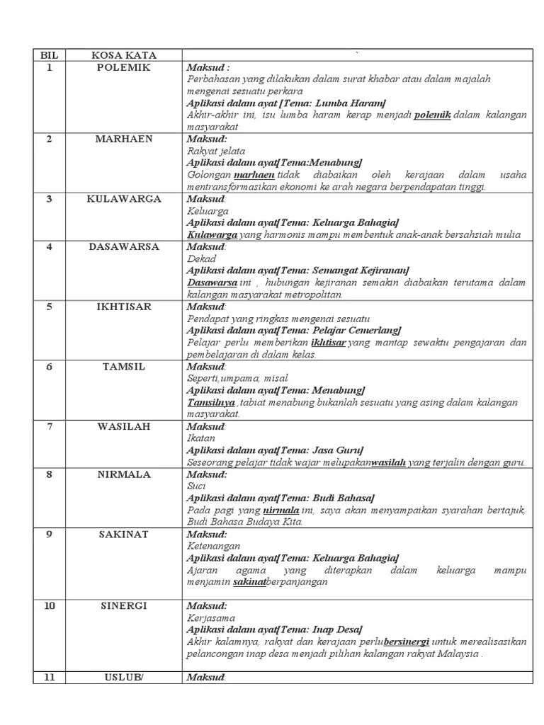 Kosa Kata Adalah Dan Contohnya