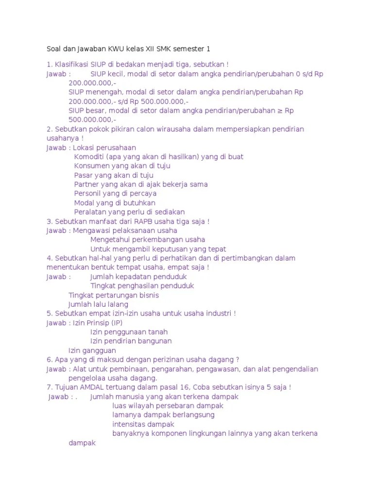 Umum matematika kelas xii semester ganjil tahun ajaran 20182019 smkn 3 . Soal Dan Jawaban Kwu Kelas Xii Smk Semester 1 Pdf