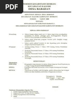 Contoh format sk pengangkatan guru tetap/tenaga honor yayasan tk/kb 2018. Contoh Sk Guru Paud Beinyu Com