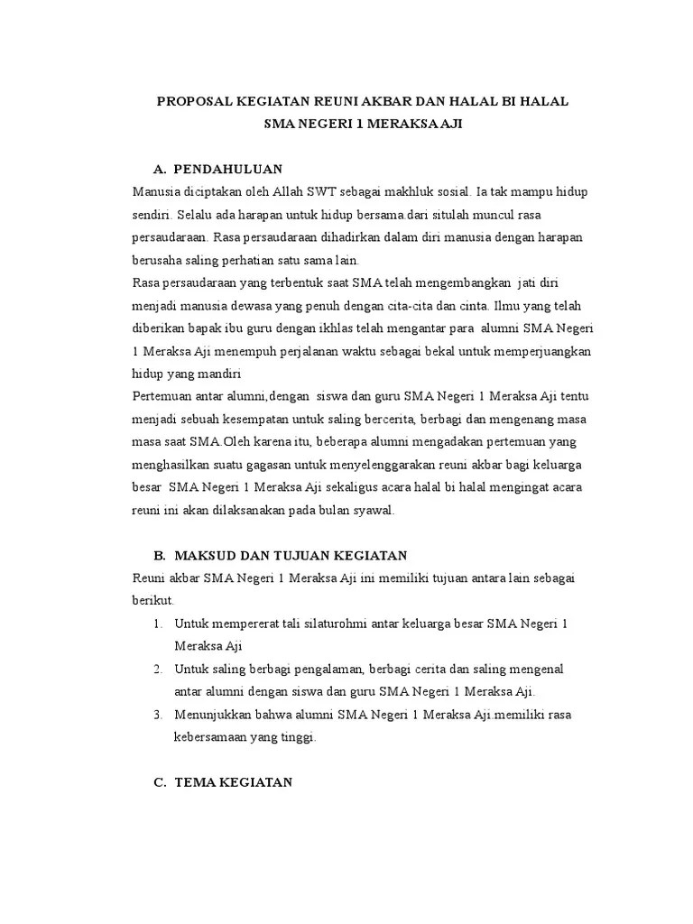 Semoga kegiatan ini mendapat ridho allah swt. Proposal Reuni Akbar Dan Halal Bi Halal Sma Negeri 1 Meraksa Aji 2013 Revisiwe Pdf