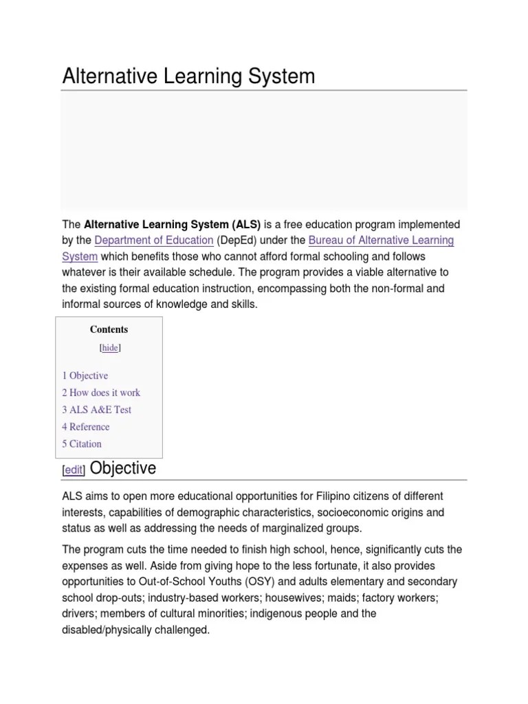 Alternative Learning System | PDF | Pedagogy | Teaching