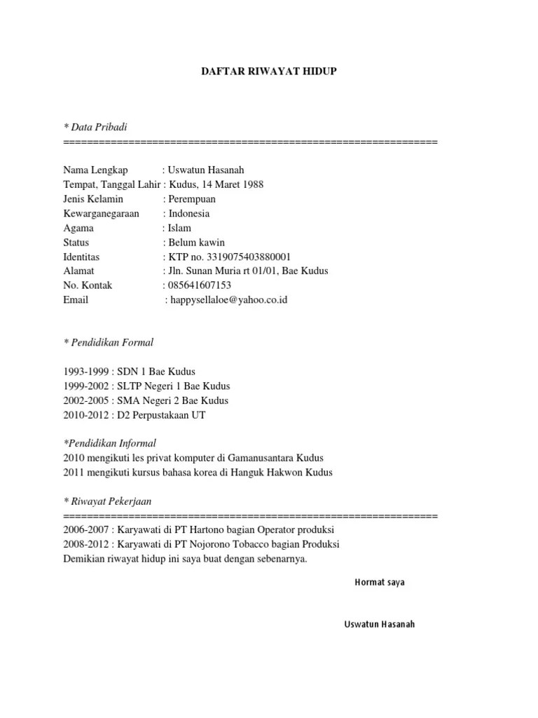 Contoh Surat Riwayat Hidup Untuk Melamar Pekerjaan Nusagates 