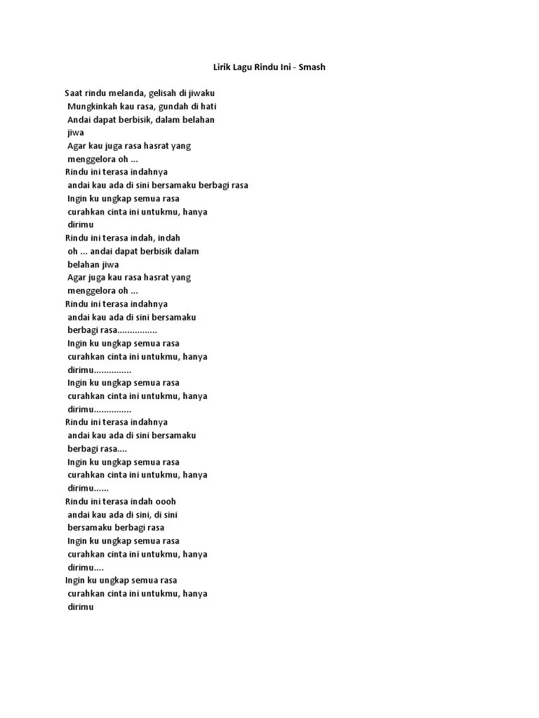 100% jalan mulus di jawa barat. Lirik Lagu Rindu Ini Pdf