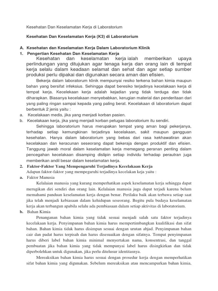 Prosedur penanganan limbah di laboratorium. Kesehatan Dan Keselamatan Kerja Di Laboratorium Pdf