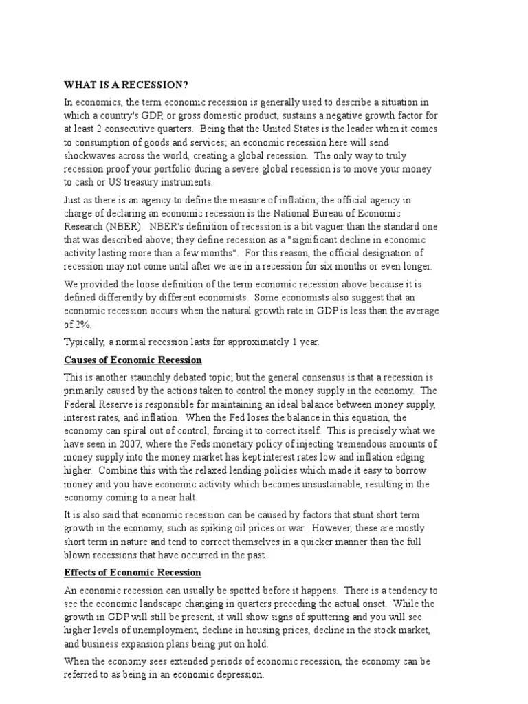 What Is A Recession | PDF | Recession | Money Supply