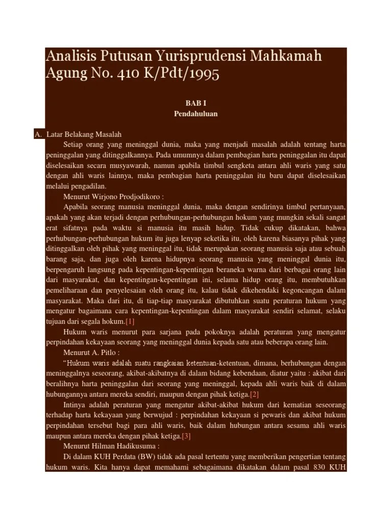 Yuridis dan menggunakan metode analisis kualitatif yaitu menggunakan data primer berupa putusan hakim no. Analisis Putusan Yurisprudensi Mahkamah Agung No Pdf