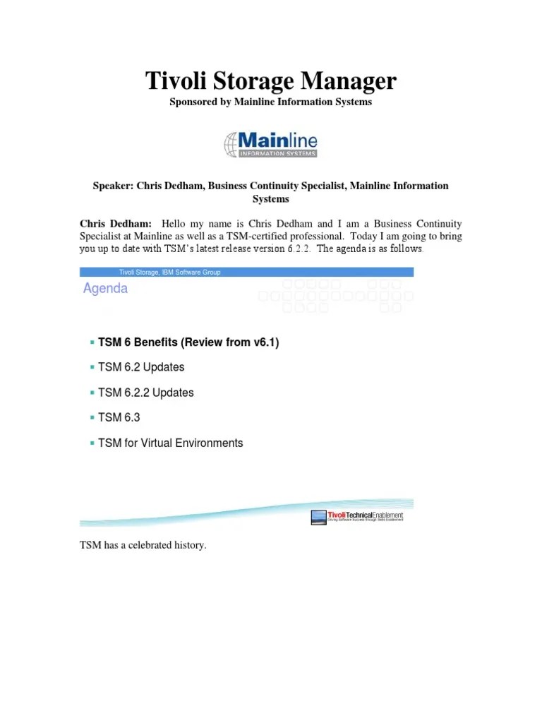 Tivoli Storage Manager | PDF | Backup | Ibm Db2