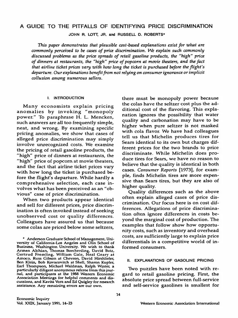 Explaining Perceived Cases Of Price Discrimination: A Cost-Based Analysis Of Pricing ...