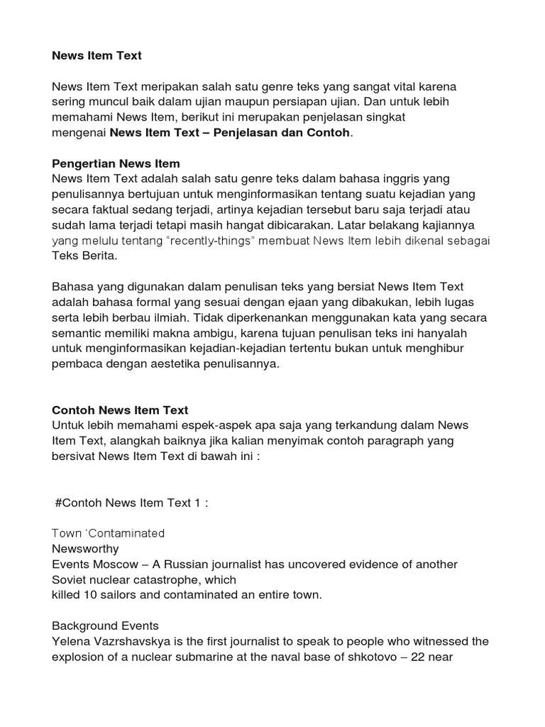 Contoh News Item Text Pendek – Belajar