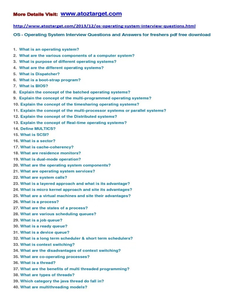 OS - Operating System Interview Questions And Answers For Freshers PDF | Download Free PDF ...