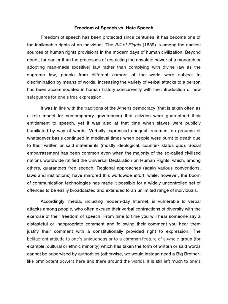 Freedom Of Speech Vs Hate Speech | PDF | Hate Speech | Freedom Of Speech