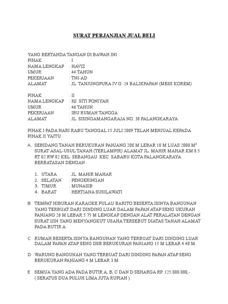 Surat Perjanjian Jual Beli | PDF