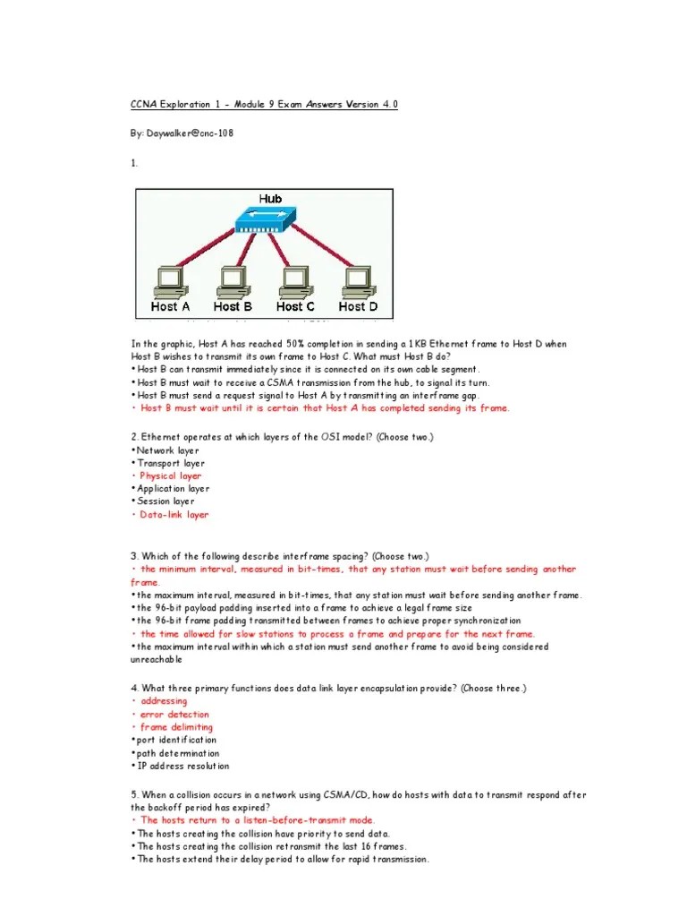 CCNA Exploration 1 Module 9 Exam Answers Version 40 | PDF | Ethernet ...