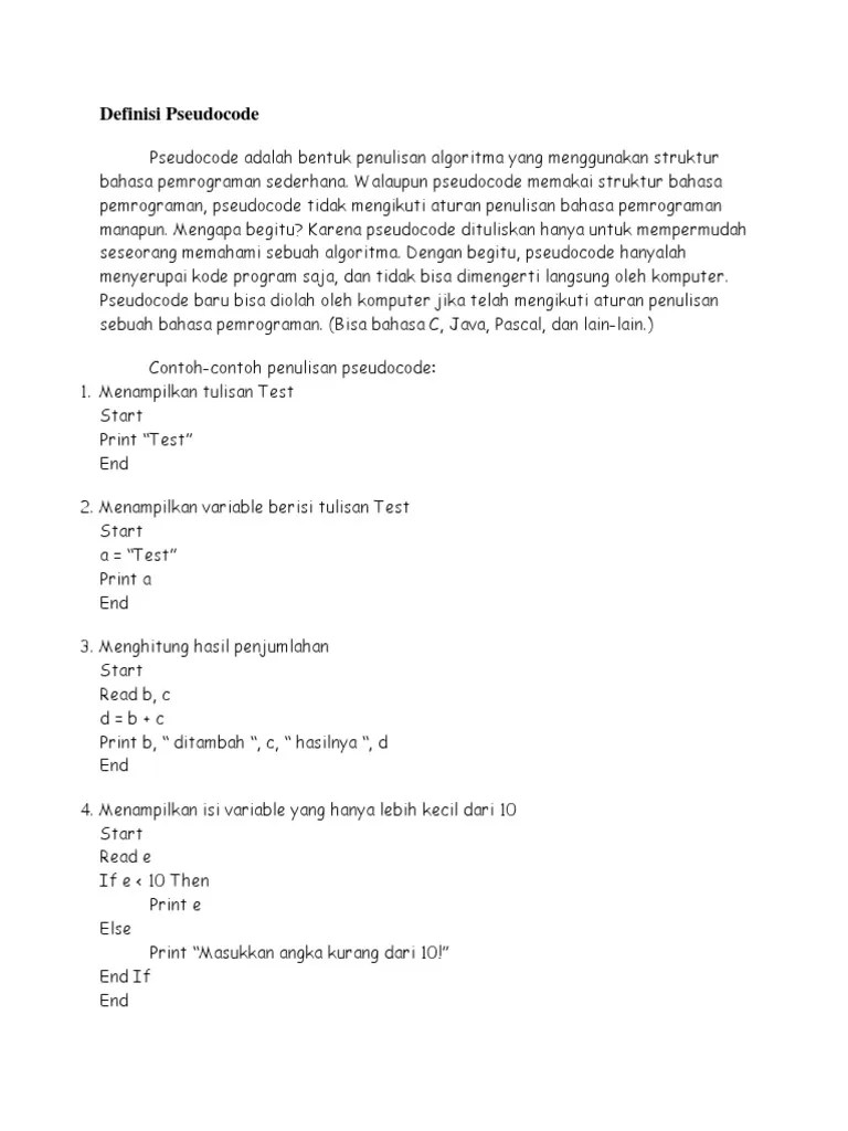 Definisi Pseudocode | PDF