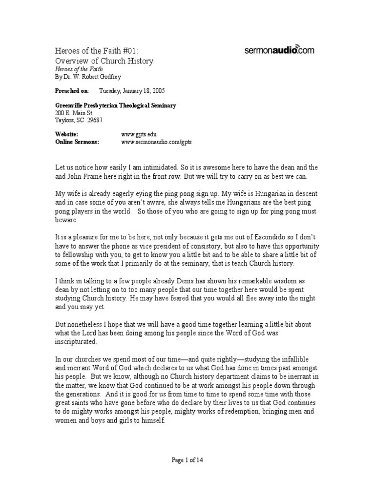 Overview Of Church History - Dr. W. Robert Godfrey | PDF | Grace In ...