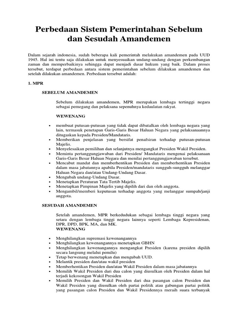 Struktur Organisasi Pemerintahan Sebelum Dan Sesudah Amandemen