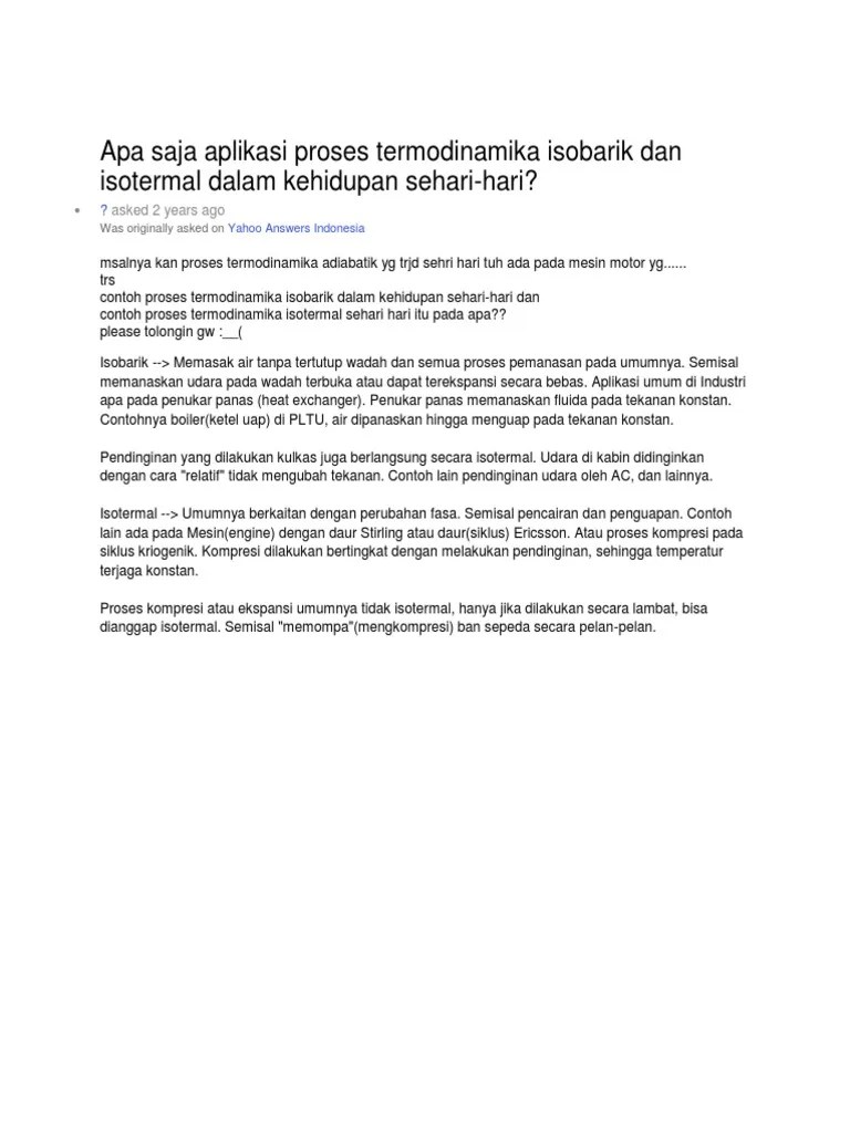 Apa Saja Aplikasi Proses Termodinamika Isobarik Dan Isotermal Dalam  Kehidupan Sehari | PDF | Pemanas Air | Cairan