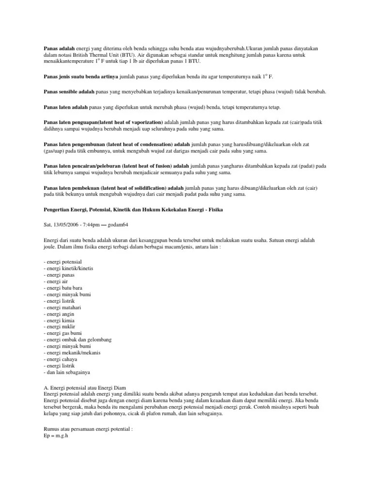 Energi Panas Yang Dimiliki Oleh Benda Disebut - Coba Sebutkan