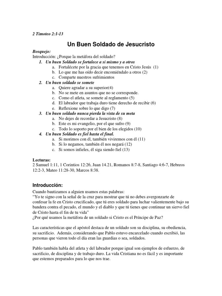 2 Timoteo 2-1-13 Un Buen Soldado De Jesucristo Texto | PDF | Pablo El Apóstol | Jesús