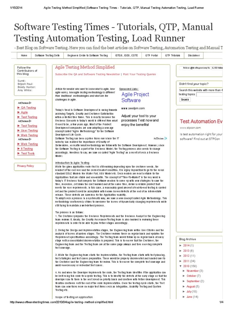 Agile Testing Method Simplified - Software Testing Times - Tutorials ...