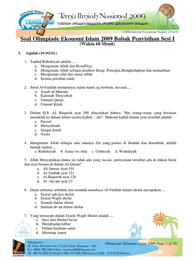 Contoh soal dan materi olimpiade ekonomi islam : Soal Olimpiade Ekonomi Islam 2014 File Ini