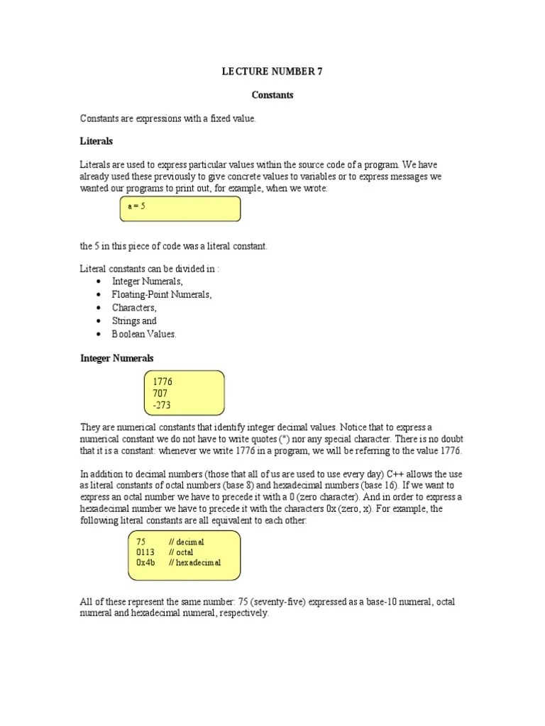 Lecture 7 CFP1 Constants | PDF | Boolean Data Type | Integer (Computer ...