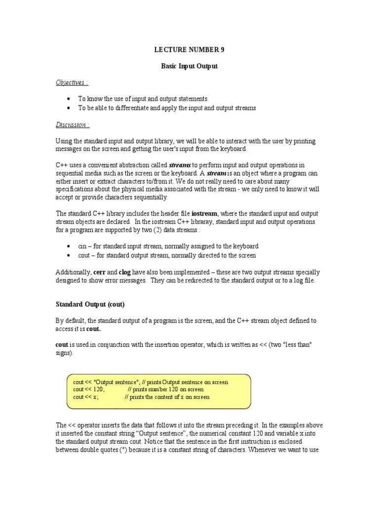 Lecture 9 CFP Input - Output | PDF | Integer (Computer Science) | Input ...